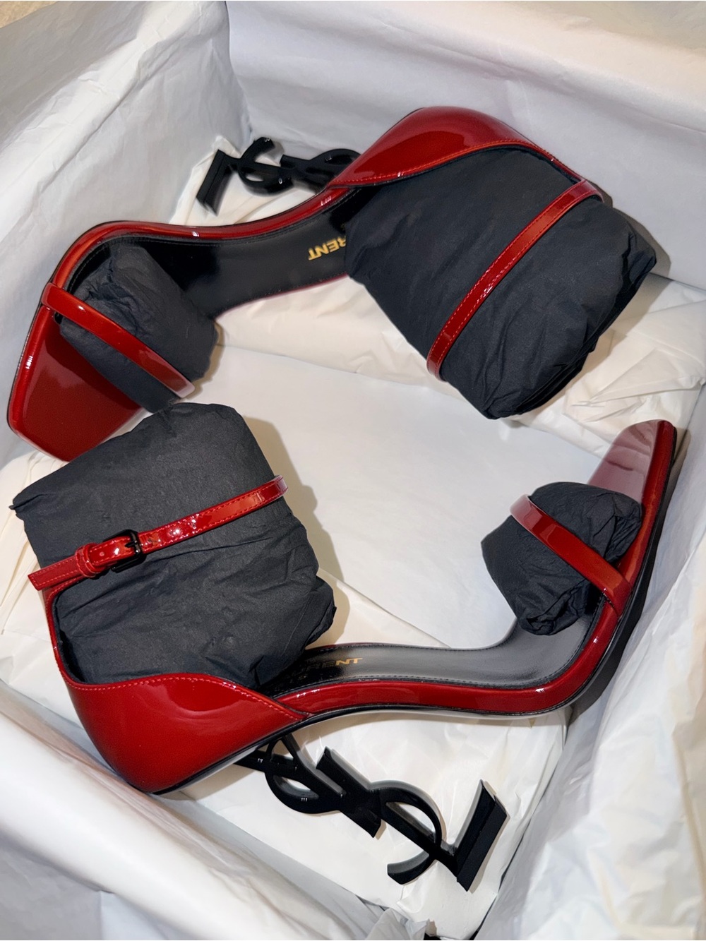 Saint Laurent Red Patent Opyum Sculptural-Heel Sandals - Picture 3 of 7